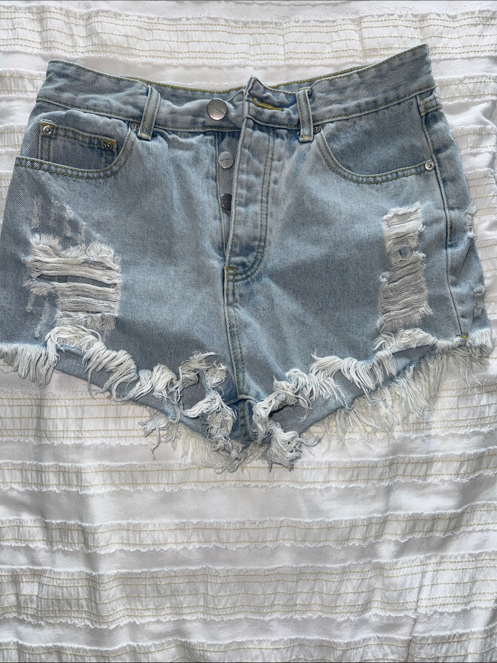 Light Blue Distressed Denim Shorts - Women's